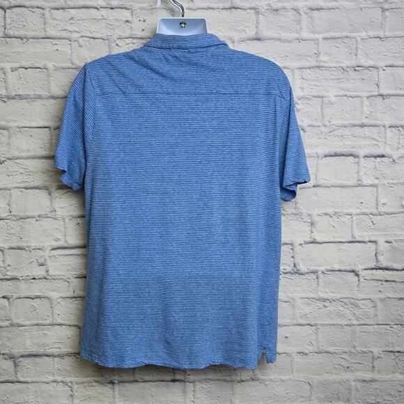 Vineyard Vines Shirt Mens Size Large Linen Blend Polo Blue Stripe Short Sleeve - Picture 2 of 16